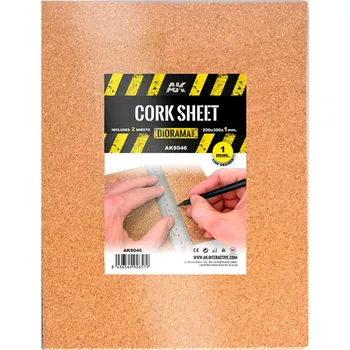 AK Interactive CORK SHEETS - FINE GRAINED / LAMINAS CORCHO - GRANO FINO - 200 x 300 x 1mm (2 SHEETS/LAMINAS)