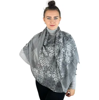 Šátek Dámský šátek 90 x 200 cm květinky - šedý