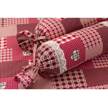 Povlak na dekorativní polštářek Podpěrová s.r.o. Povlak na váleček PATCHWORK ČERVENÝ Velikost: Povlak na válec s krajkou KREP N