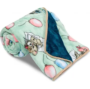 Dětská deka SLEEP WELL® Dětská deka s beránkem KOČKY / petrolejová 100x150 cm