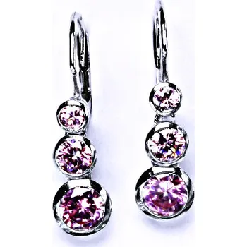 Náušnice Zlaté náušnice visací , bílé i žluté zlato, pink zirkony - VE 26 (Zlaté visací náušnice se zirkony)