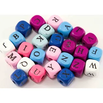 Dětské navlékací korálky Dřevěné korálky ve tvaru kostičky s písmenky - na výběr J