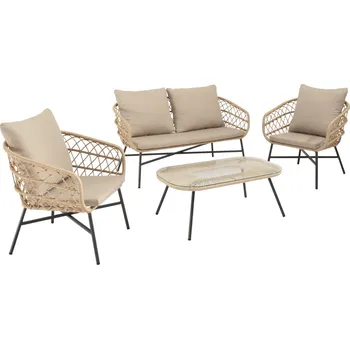 Zahradní sestava Somcasa Béžový zahradní set pohovky, dvou křesel a stolku Perugia s černou podnoží