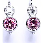 Zlaté náušnice, bílé i žluté zlato, čirý a pink ziekon - VE 165 (Zlaté náušnice "sněhuláci")