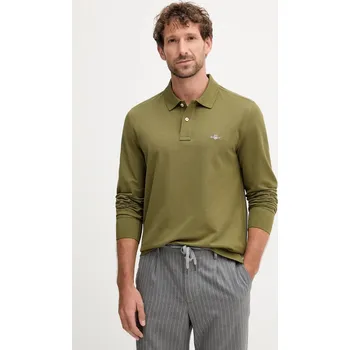 Pánské tričko Bavlněné tričko s dlouhým rukávem Gant zelená barva, s aplikací, 2230 78X, vel. XL