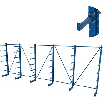 Dílenský regál Výškově nastavitelný svařovaný konzolový regál, jednostranný, rovnoramenný, 2500×6750×635 mm