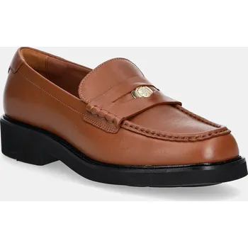 Dámské mokasíny Kožené mokasíny Tommy Hilfiger CREST SQUARISH TOE PENNY LOAFER FW0FW08633 hnědá 88X, EUR 41