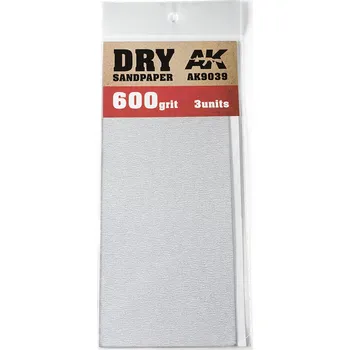 AK Interactive Dry Sandpaper 600 Grit. 3 units