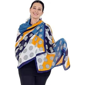 Šátek Dámský šátek 90 x 175 cm kolečka -modro-žluté