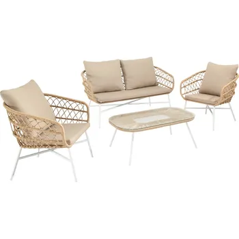 Zahradní sestava Somcasa Béžový zahradní set pohovky, dvou křesel a stolku Perugia s bílou podnoží