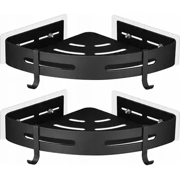 Drátěná police 2 x Rohová sprchová police Samolepicí černá