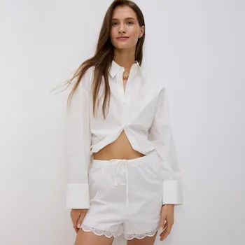 Reserved - Kraťasy s krajkovou vsadkou - bílá - 503GG-00X - 503GG-00X-XL