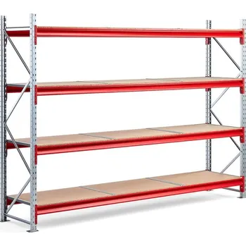 Dílenský regál Skladový regál TOUGH, 2000x2800x600 mm, 4 dřevěné police