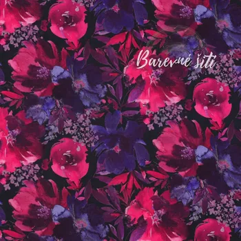 Viskoza, Růžovofialové květy 180g (E) (Viskózová šatovka s modními vzory)