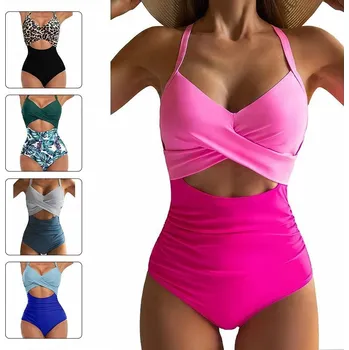 Dámské plavky Dámské plavky Sexy s křížením, hlubokým výstřihem a vykrojením