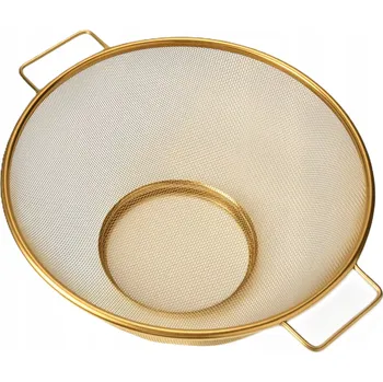 Cedník a síto Zlaté sítko s úchyty, nerezové ocelové sítko/cedník ve zlaté barvě