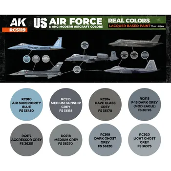 Modelářská barva AK Interactive US Air Force & ANG Modern Aircraft Colors SET