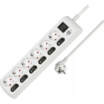 Napájecí kabel Zásuvková lišta s 6 vypínači, 6 zásuvkami, 2m, bílý, Brennenstuhl 1153110126