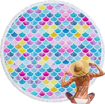 Osuška Plážová Osuška Kulatý Měkká Mikrovlákno 150 cm Koupací Bazénová MOŘSKÁ PANNA