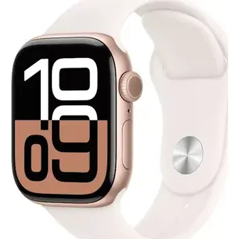 Chytré hodinky Apple Watch Series 10 GPS 42mm Růžově zlaté hliníkové tělo - Světle ruměný sportovní řemínek (M/L) (MWWJ3QC/A)