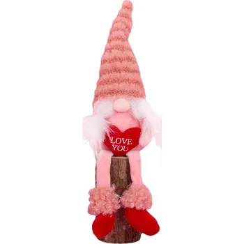 Obraz Gnom Skřítek Valentýnský Sedící Medvídek Proužky Růžový