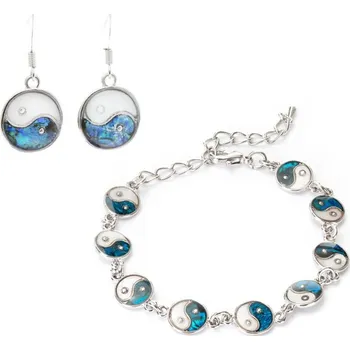 Brož Prosperk Sada Paua náramek a náušnice Jin Jang S0967