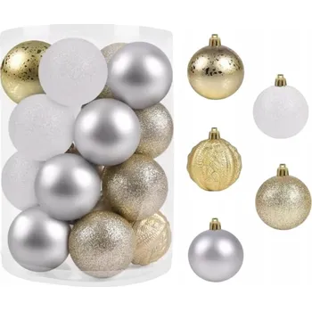 Vánoční dekorace Vánoční Baňky na stromeček s poutky, nerozbitné, zlaté, stříbrné, bílé, 6 cm, 20 ks