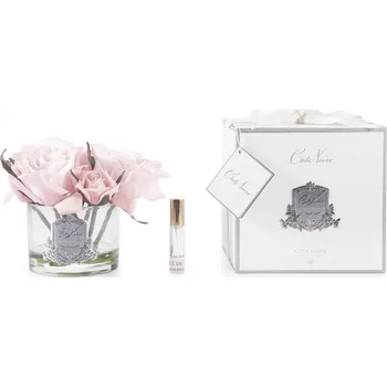 Aroma difuzér Côte Noire kytice 5 parfémovaných růží French Pink v čiré váze