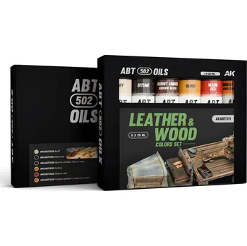 Modelářská barva AK Interactive LEATHER & WOOD COLORS SET - ABT 502 OILS