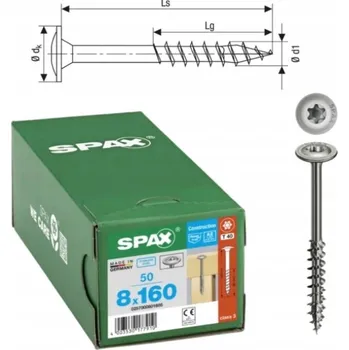 Vrut SPAX vruty 8x160mm T-STAR s talířovou hlavou, částečný závit, pozink