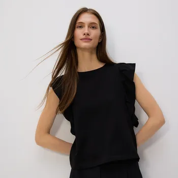 Dámské tričko Reserved - Volánová halenka - černý - ZQ824-99X - ZQ824-99X-XL