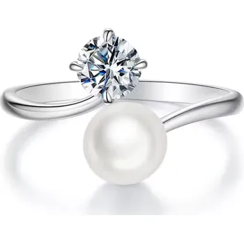 Prsten For Silver Otevřený prsten se sladkovodní perlou a Moissanitem 0,5ct – Stříbro 925