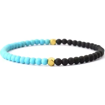 Náramek Daniel Dawson Pánský korálkový náramek Ewson - 4 mm modrý howlit, achát NR2280 Tyrkysová 21 cm