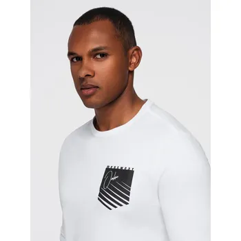 Pánské tričko Pánské tričko s dlouhým rukávem a potiskem kapes - bílé V1 OM-LSPT-0118 - XXL