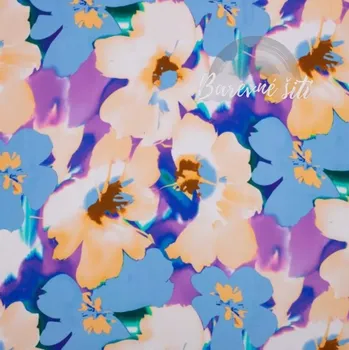 Viskoza krep, Velké květy modrá (E) (Trendy viskózová šatovka)