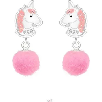 Náušnice All4Silver Náušnice Jednorožec s bambulkou S2877