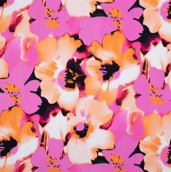 Viskoza krep, Velké květy oranžová (E) (Trendy viskózová šatovka)