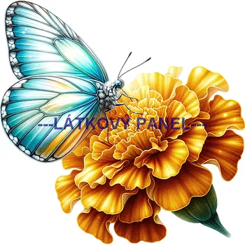 Látkový panel - Motýl na květině - MO-12 Velikost: 30x30cm, Materiál: Bavlna