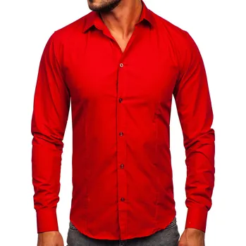 Pánské oblečení Tmavě červená pánská elegantní košile s dlouhým rukávem Bolf 1703 - 2XL