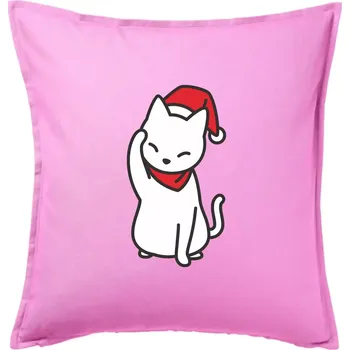Polštář Vánoční kočka mávající - Polštář 50x50 - 50x50 - Pouze potah ( Růžová )