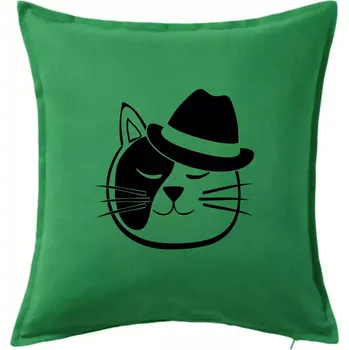 Polštář Kočka s kloboukem - Polštář 50x50 - 50x50 - Pouze potah ( Středně zelená )