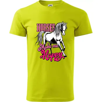 Horses Make me Happy - Klasické pánské triko vyšší gramáže - S ( Limetková )