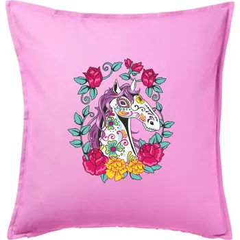 Polštář Kůň barevný s květinami - Polštář 50x50 - 50x50 - Pouze potah ( Růžová )