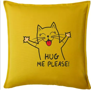 Polštář Kočka hug me please - Polštář 50x50 - 50x50 - Pouze potah ( Žlutá )