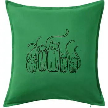 Polštář Kočičí rodina - Polštář 50x50 - 50x50 - Pouze potah ( Středně zelená )