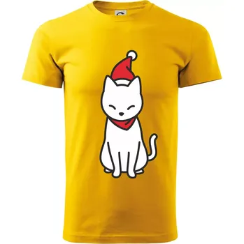 Pánské tričko Vánoční kočka sedící - Klasické pánské triko vyšší gramáže - 3XL ( Žlutá )