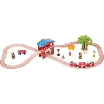 Vláček a vláčkodráha Bigjigs Rail Dřevěná vláčkodráha hasičská stanice (BJT037)
