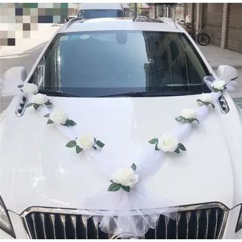 Svatební dekorace Girlanda na auto bílá s růžemi XL