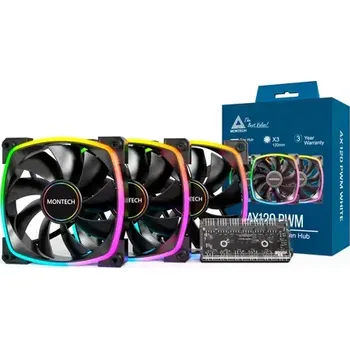 PC ventilátor Montech AX120 PWM ARGB 3ks + porthub černá (AX120 3 IN 1 PACK (B))