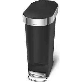 Odpadkový koš Simplehuman pedálový odpadkový koš/ 40 l/ černý plast/ úzký/ oválný/ s nerez krytem sáčku (CW1390)